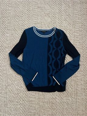 St. John Navy Blue Striped Colorblock Knit Sweater
